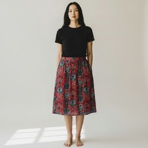 Vintage  Paisley Floral Midi Skirt Pockets Women's Size 34 LARGE